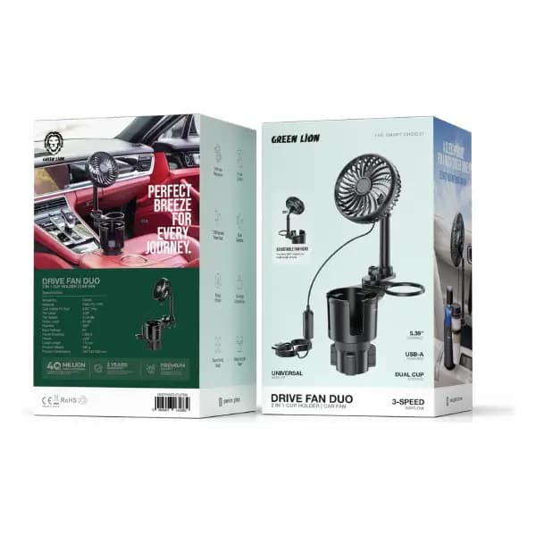 پنکه و جا لیوانی ۲ در ۱ خودرو گرین لاین مدل Green Lion Drive Fan Duo 2-In-1 Cup Holder with Car Fan — تصویر ۳