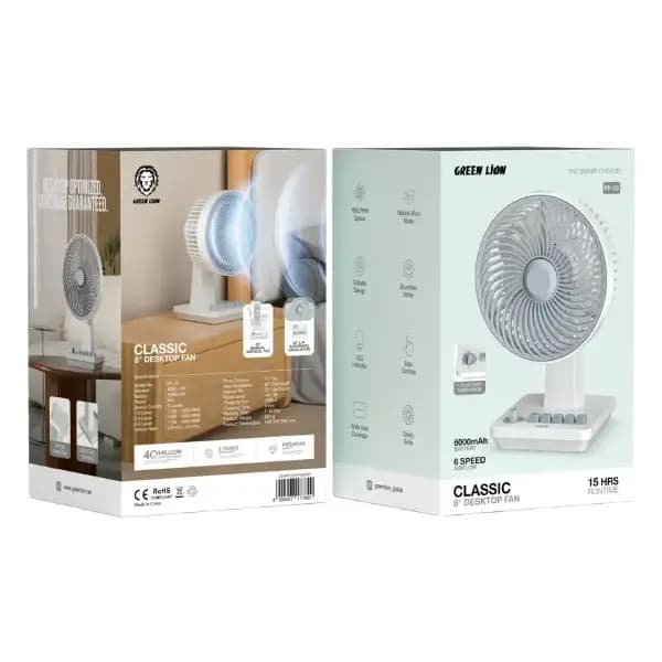 پنکه رومیزی شارژی ۸ اینچی گرین لاین مدل Green Lion Classic 8″ Desktop Fan — تصویر ۳