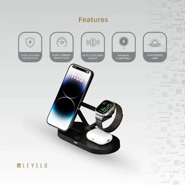 شارژ بی‌سیم ۵ در ۱ لولو مدل Levelo Premio 5 In 1 Wireless Charging Pad — تصویر ۷