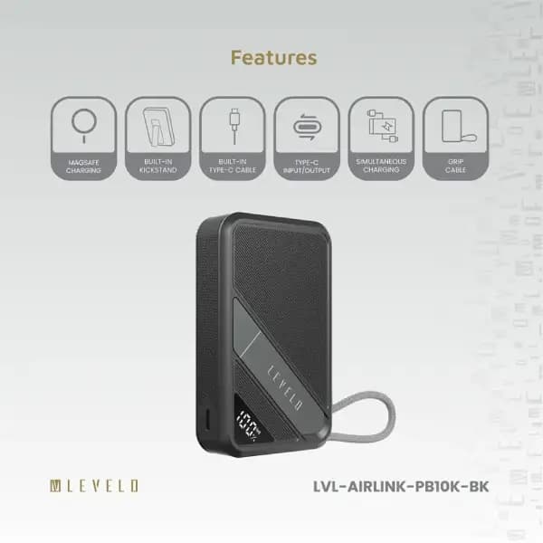 پاوربانک 10000 هزار مگ سیف لولو مدل Levelo AirLink 10000mAh MagSafe Power Bank — تصویر ۸
