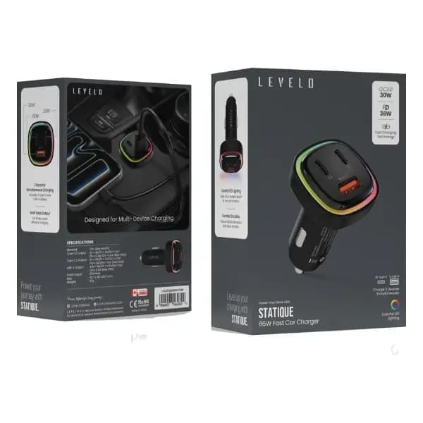 شارژر فندکی 66 وات خودرو مدل Levelo Statique 66W Car Charger — تصویر ۵