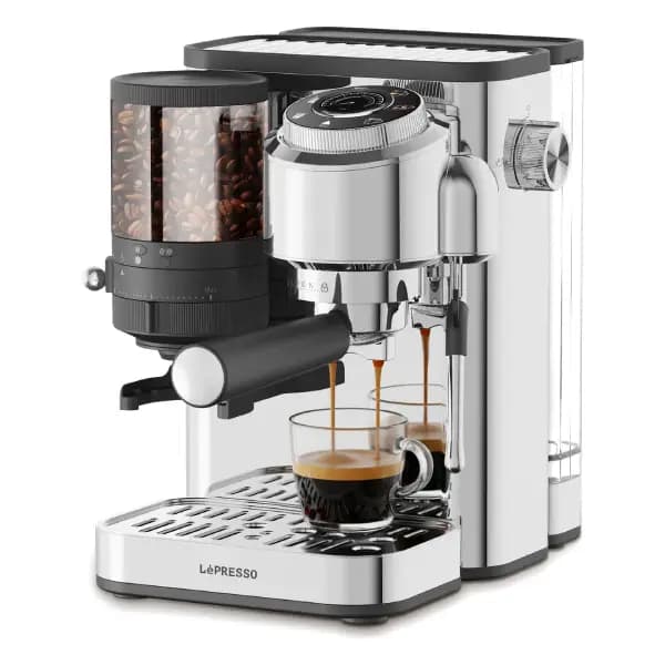 دستگاه اسپرسو ساز ۲۰ بار ایتالیایی مجهز به آسیاب قهوه و نازل بخار لپرسو مدل Lepresso IlBurrone 20 Bar Italian Pump Coffee