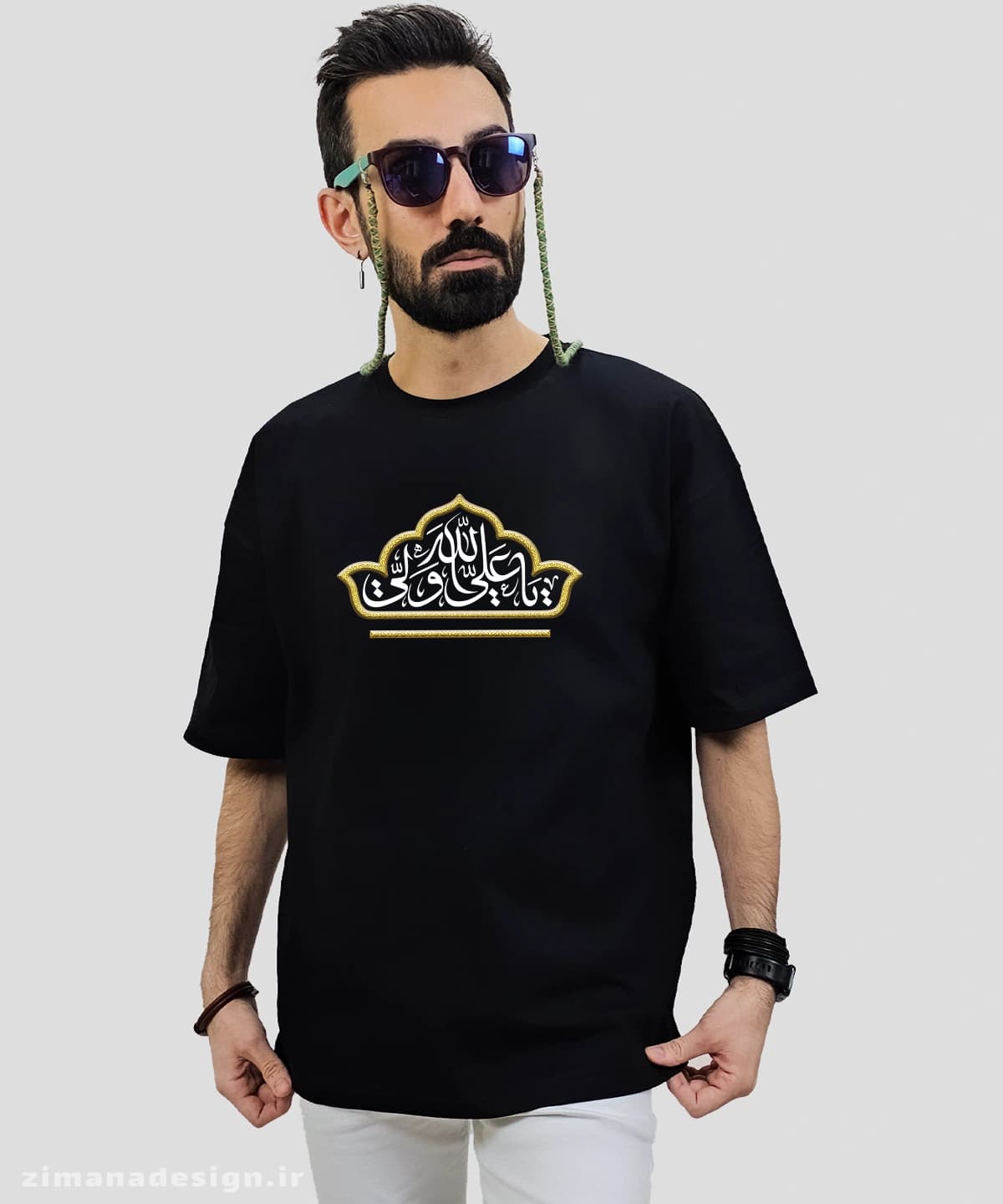 تیشرت لش مردانه و زنانه مذهبی طرح یا علی ولی الله کد 750 — تصویر ۲