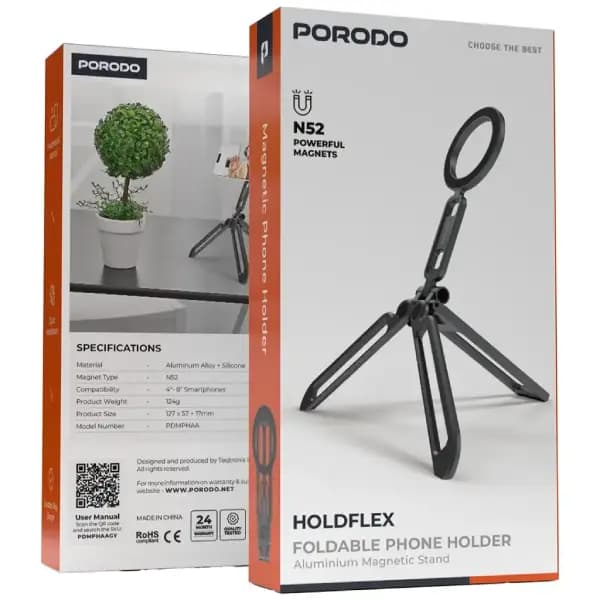 هولدر و نگهدارنده تاشو گوشی با پایه مغناطیسی پرودو مدل Porodo Holdflex Foldable Phone Holder — تصویر ۵