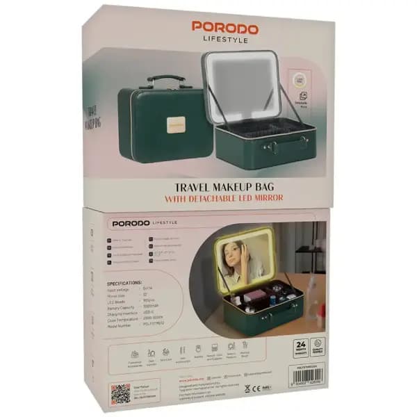 کیف آرایشی سفری با آینه LED جداشونده پرودو مدل Porodo Lifestyle Travel Makeup Bag with Detachable LED Mirror — تصویر ۴