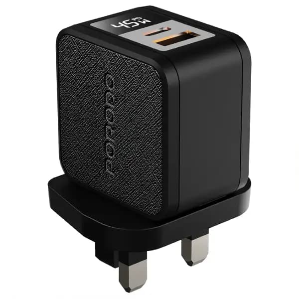 شارژر دیواری 45 وات پرودو مدل Porodo Quantum GaN 45W Multi-Port Charger with Digital Display — تصویر ۲