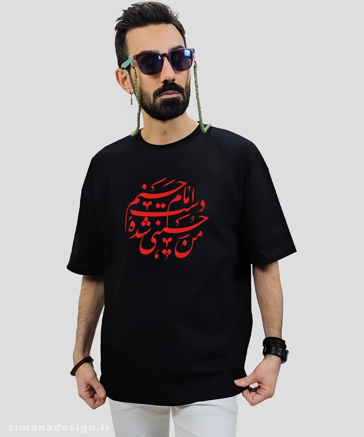 تیشرت لش مردانه و زنانه مذهبی طرح من حسینی شده دست امام حسنم کد 742
