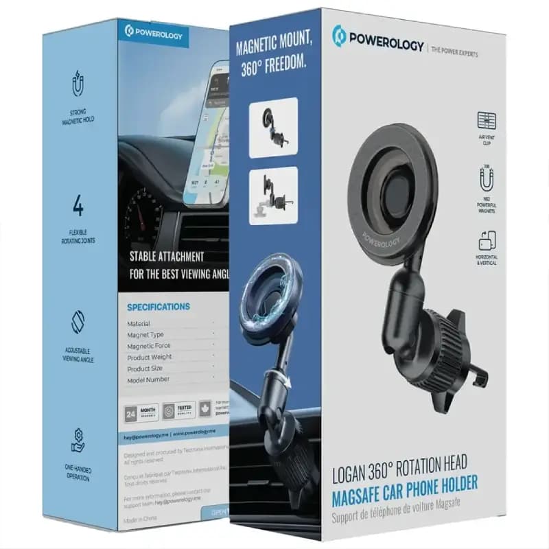 هولدر و نگهدارنده گوشی مگ سیف خودرو پاورولوژی مدل Powerology Logan 360° PWS16BK — تصویر ۴
