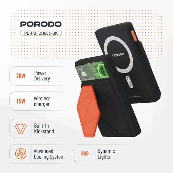 پاوربانک مگ سیف 10 هزار پرودو مدل Porodo 10000mAh MagSafe Power Bank — تصویر ۹