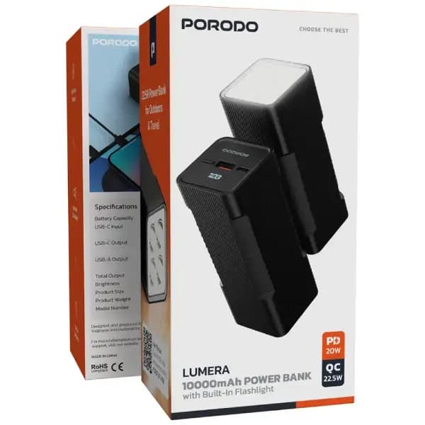 پاوربانک 10000 هزار پرودو مدل Porodo Lumera 10000mAh Power Bank with Built-In Flashlight — تصویر ۵
