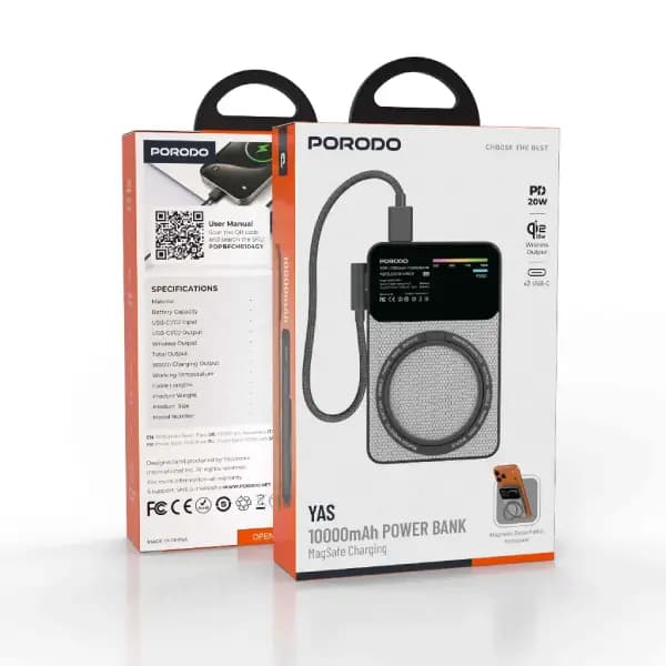 پاوربانک 10000 هزار مگ سیف پرودو مدل Porodo Yas 10000mAh Power Bank Magsafe Charging — تصویر ۴