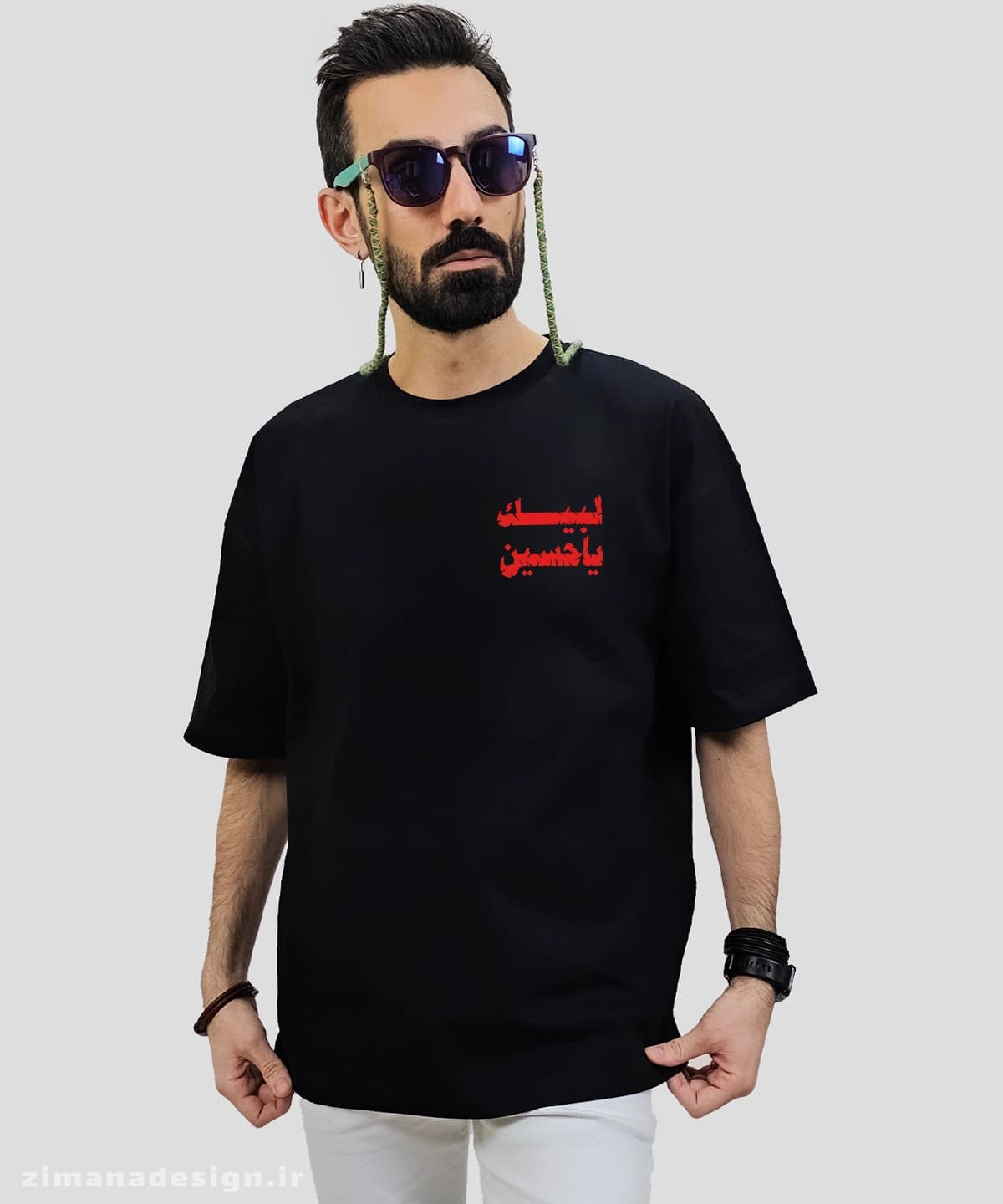 تیشرت لش مردانه و زنانه مذهبی طرح لبیک یا حسین کد 704
