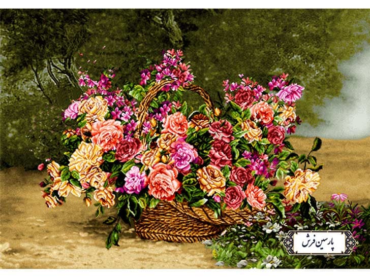 نخ و نقشه تابلو فرش سبد گل رز زیبا – کد NG1451
