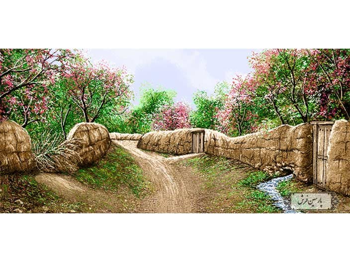 نخ و نقشه تابلو فرش بهار کوچه باغ – کد NV768