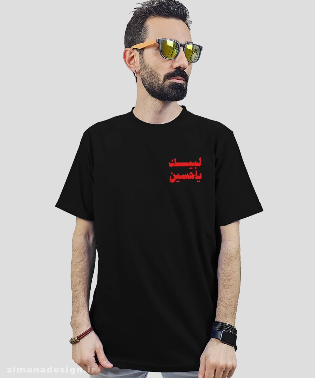 تیشرت مردانه و زنانه مذهبی طرح لبیک یا حسین کد 704 — تصویر ۲
