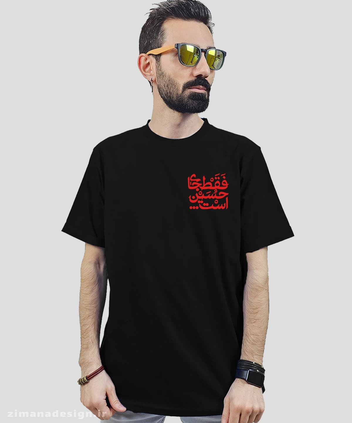 تیشرت مردانه و زنانه مذهبی طرح فقط جای حسین است کد 695 — تصویر ۲