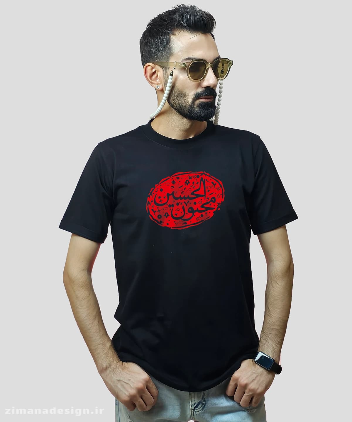 تیشرت مردانه و زنانه مذهبی طرح مجنون الحسین کد 690