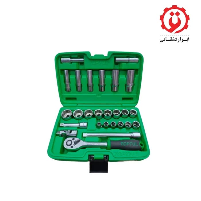 جعبه بکس 26 پارچه درایو 3/8 اینچ 6پر کوتاه و بلند تاپ تول مدل GCAI2601