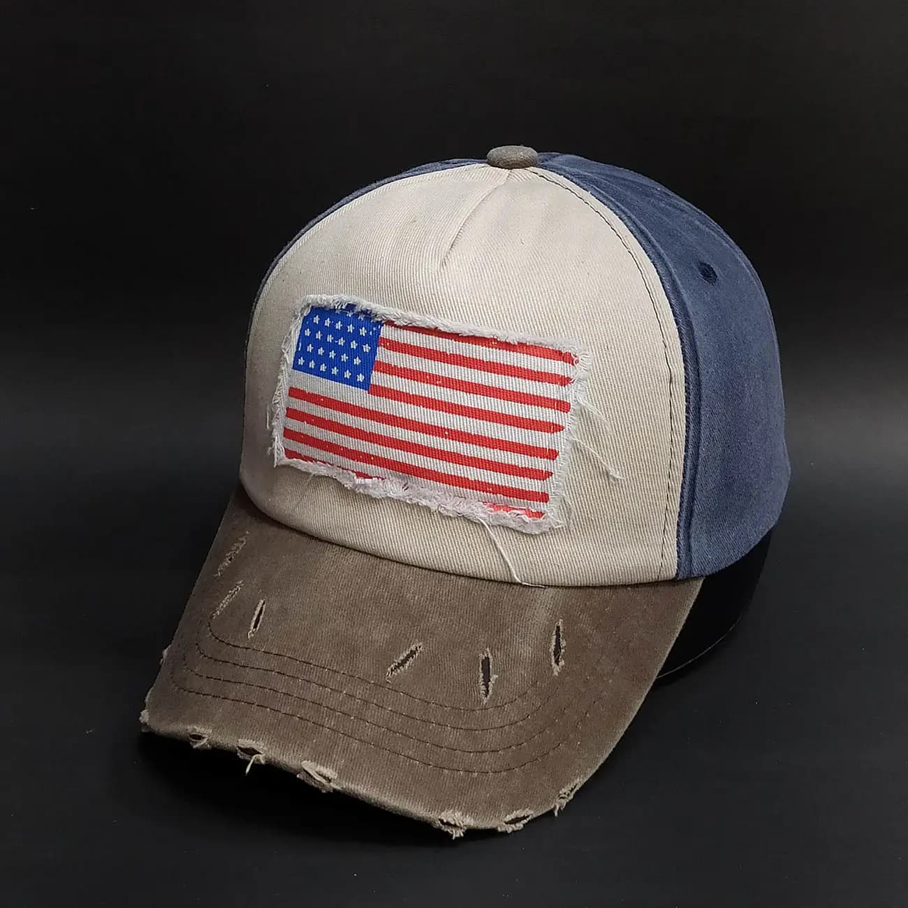 کلاه بیسبالی تاج دار کتان سنگشور زاپ دار American Flag | کلاه وینتیج با وصله پرچم آمریکا