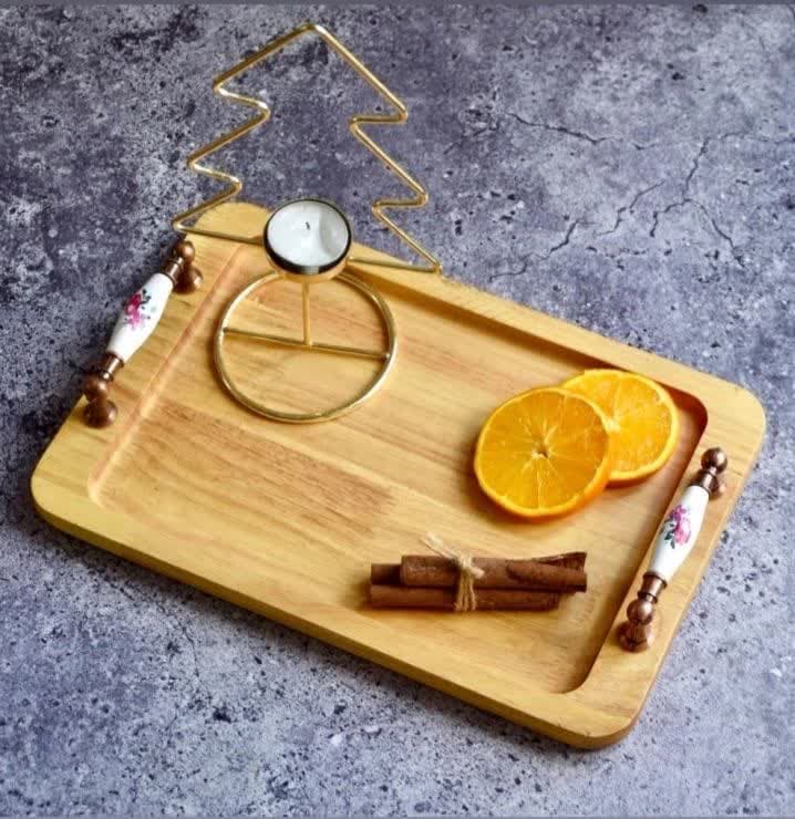 سینی چوبی دسته فلزی رابر