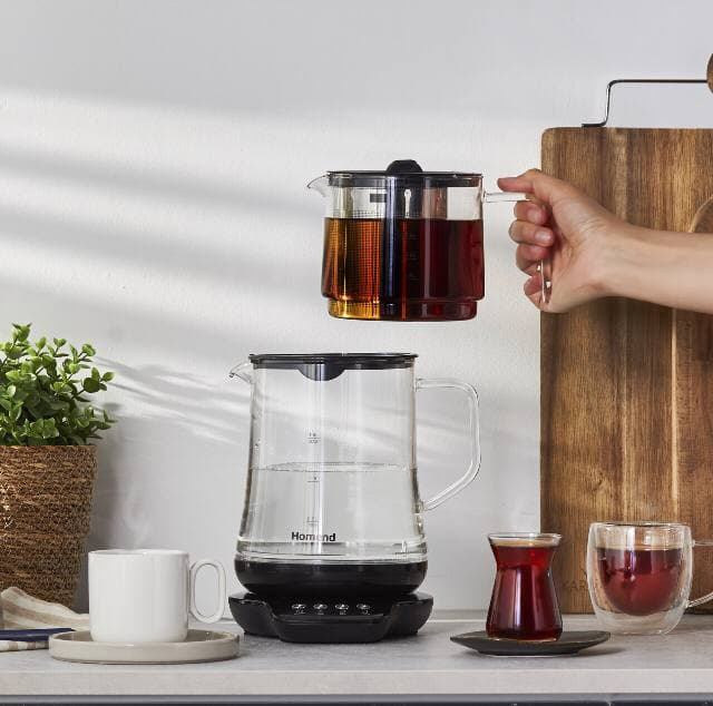 چاییساز برقی هومند مدل Royaltea 1746h مشکی تمام شیشه ای — تصویر ۷