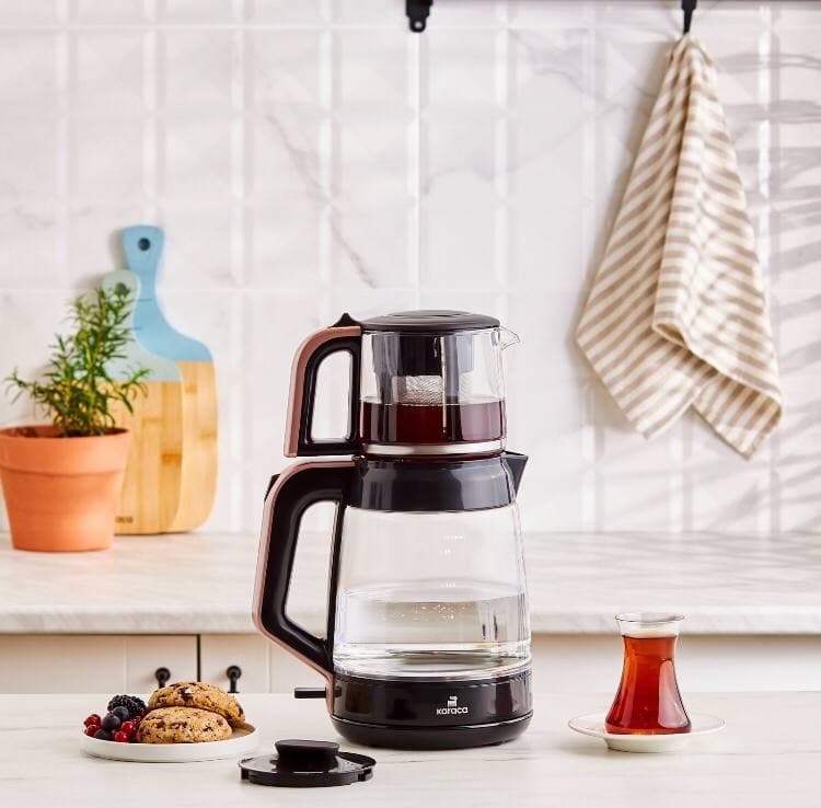 چاییساز برقی کاراجا مدل Glass Tea XL دسته رزگلد