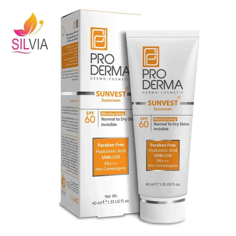 کرم ضد آفتاب و مرطوب کننده بی رنگ SPF60 پرودرما 40 میل — تصویر ۲
