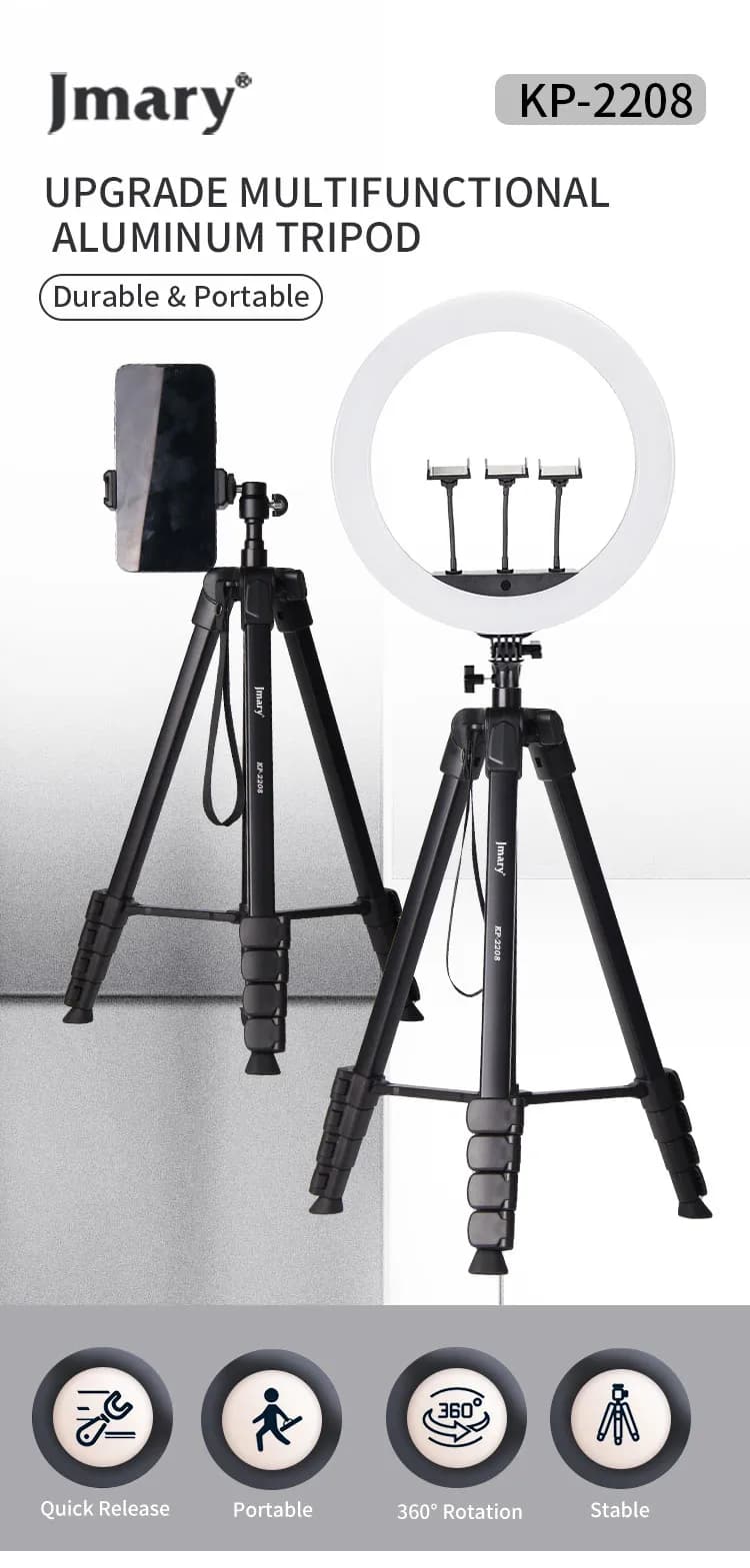 سه پایه موبایل جیماری Jmary KP-2208 Tripod — تصویر ۷
