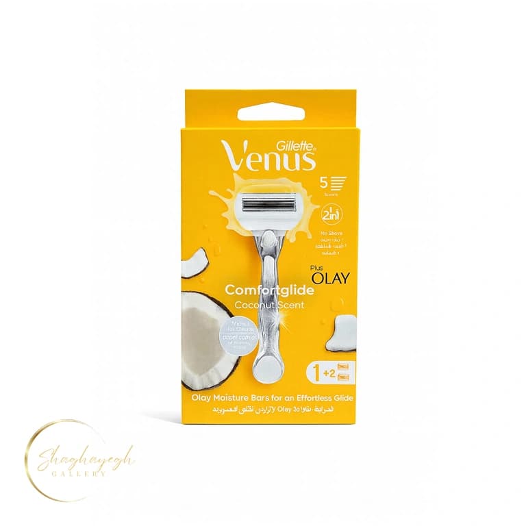 تیغ زنانه ژیلت ونوس Comfortglide با رایحه نارگیل به همراه دسته فلزی و ۲ یدک Gillette Venus Comfortglide