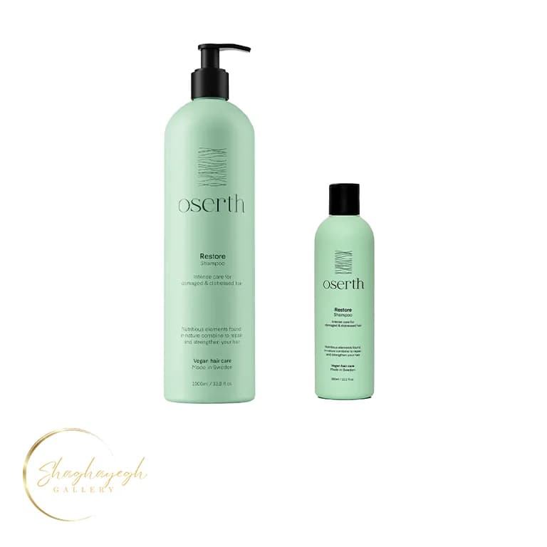 شامپو اوسرت بازسازی‌کننده و تقویت‌کننده موهای آسیب‌دیده 1000میل و 300 میل Oserth Restore Shampoo