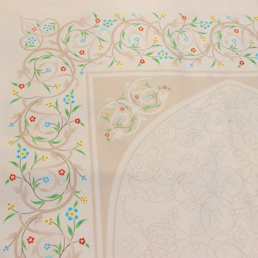 سجاده جانماز مخمل سه تیکه طرح بهشت کرم کد 0588 — تصویر ۴