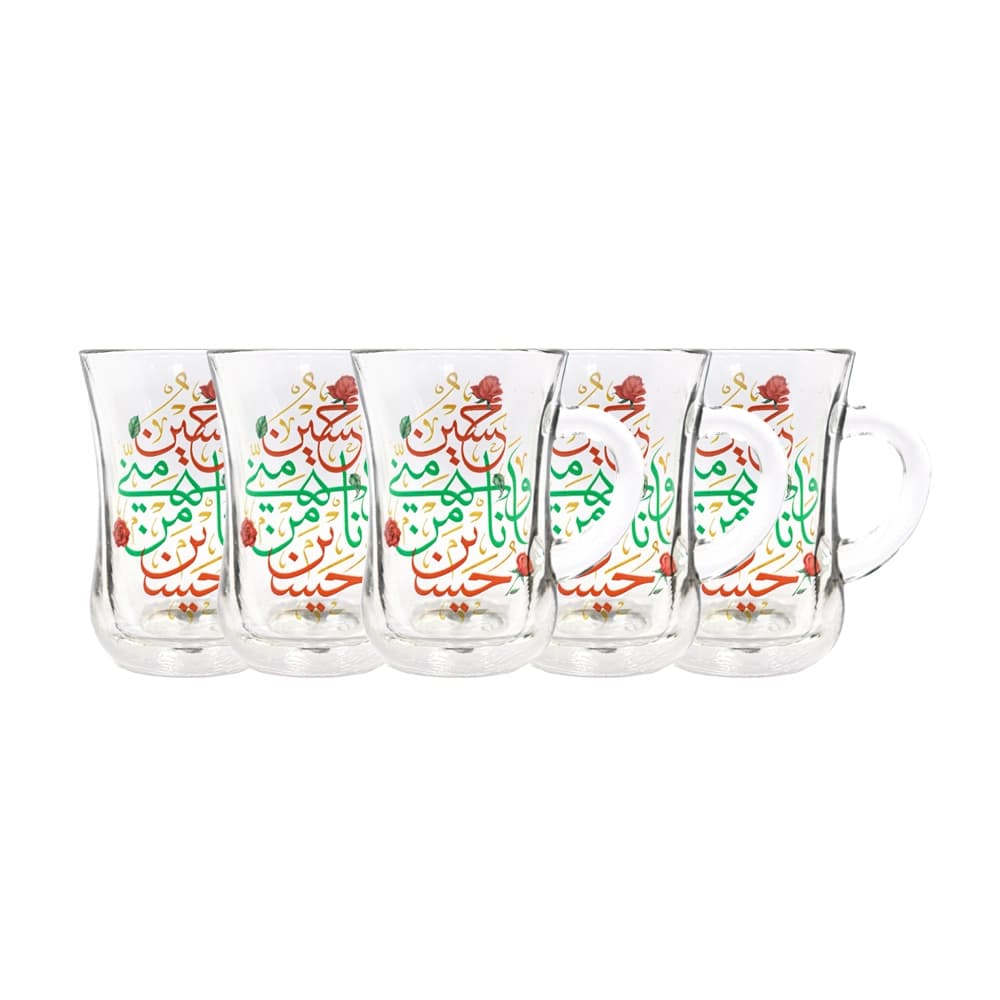استکان کمر باریک دسته دار محرم حسین منی وانامن حسین گل 6 عددی کد 1889