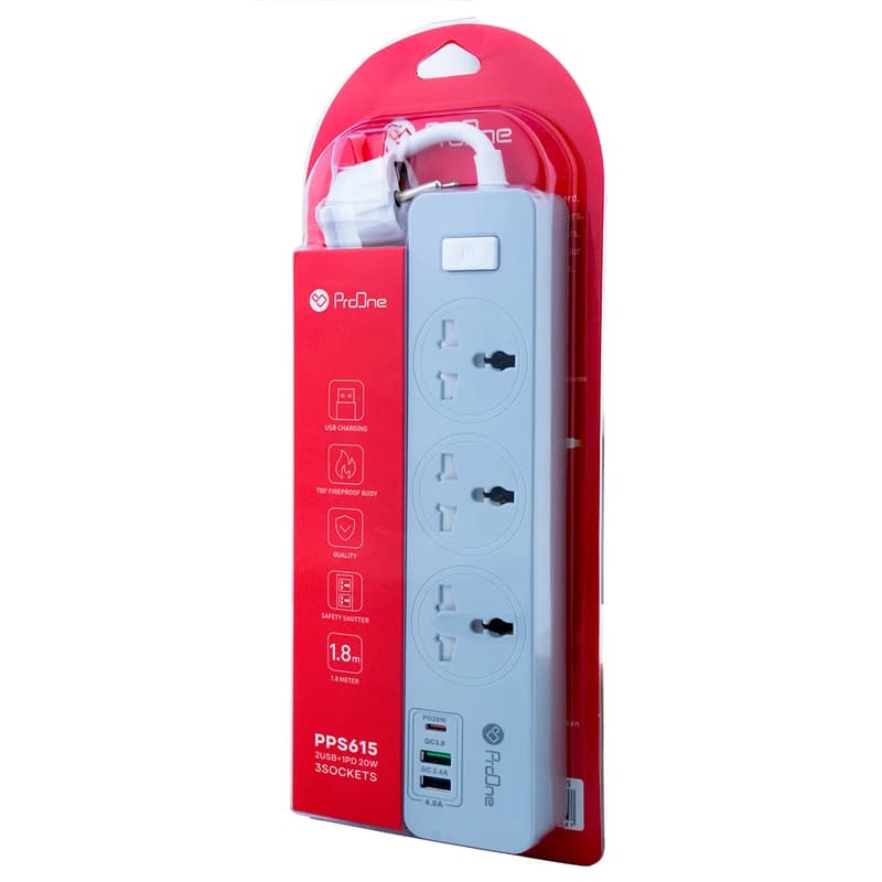 چند راهی برق ارت دار سه سوکت، دو یو اس بی و یک تایپ سی پرووان PPS615C — تصویر ۴