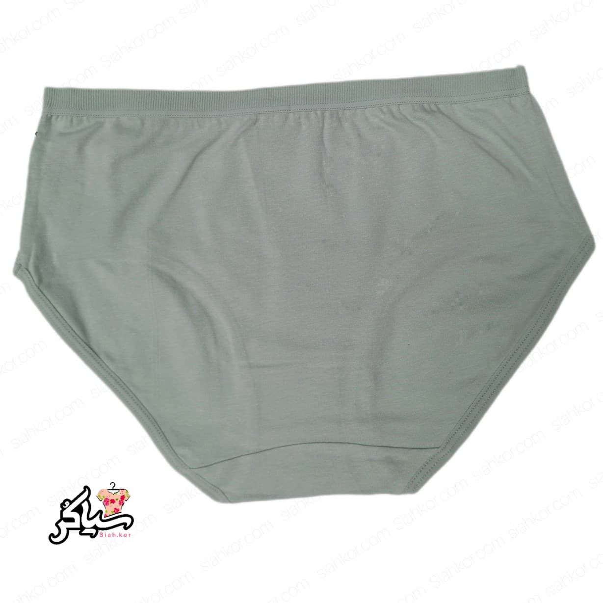 شورت نخی سایز مدیوم طرح گل کادری سبز کمرنگ — تصویر ۳
