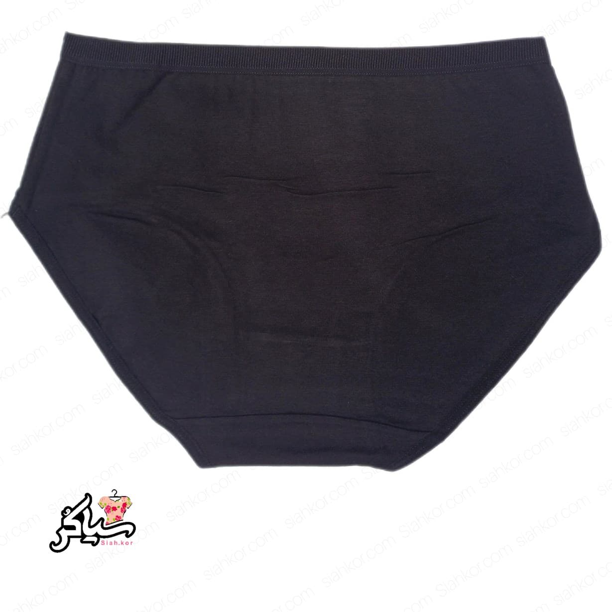 شورت نخی سایز مدیوم طرح گل کادری مشکی — تصویر ۳