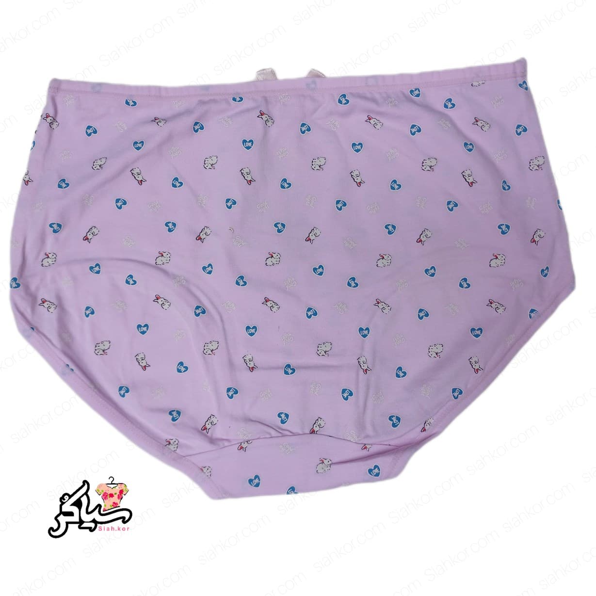 شورت نخی سایز لارژ طرح عشق خرگوش صورتی کمرنگ — تصویر ۳