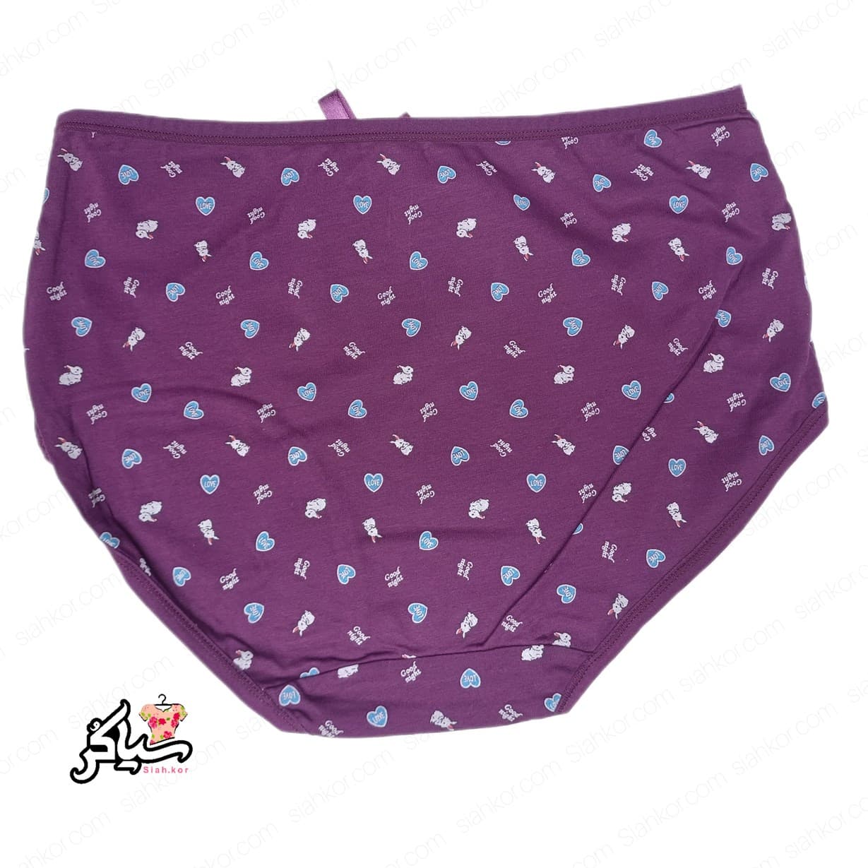 شورت نخی سایز لارژ طرح عشق خرگوش بنفش — تصویر ۳
