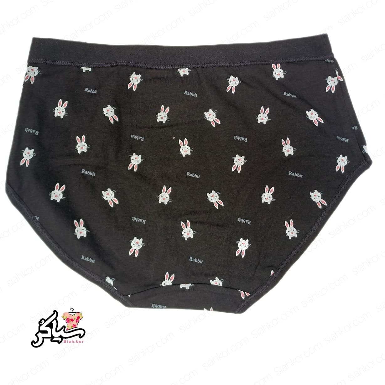 شورت نخی سایز لارژ طرح خرگوش ریزه مشکی — تصویر ۳
