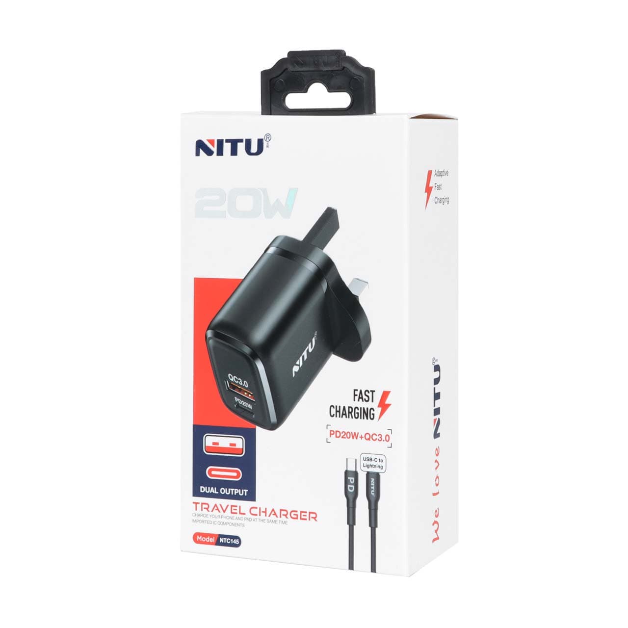 شارژر دیواری فست و PD دو پورت Nitu مدل NTC145 20W همراه با کابل Type-C To Type-C — تصویر ۳