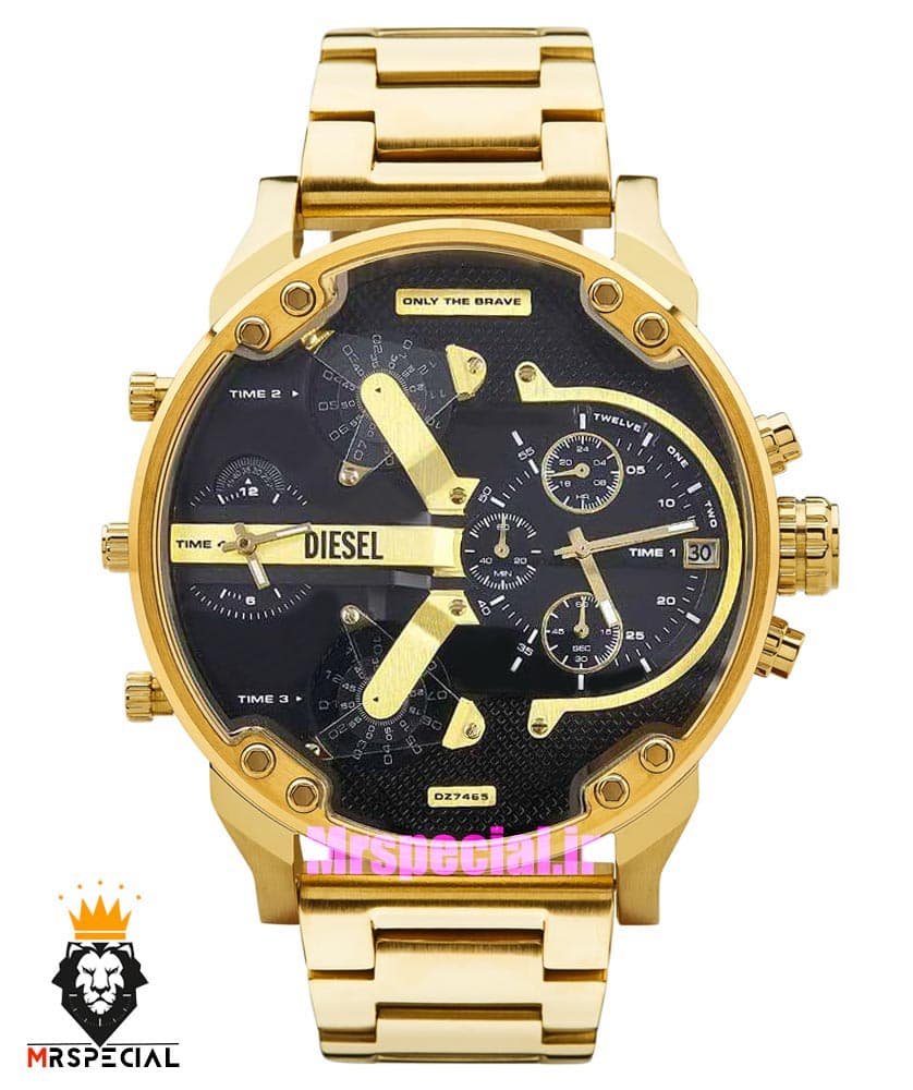 ساعت دیزل مردانه هفت موتوره طلایی صفحه مشکی diesel MR.daddy dz 01010