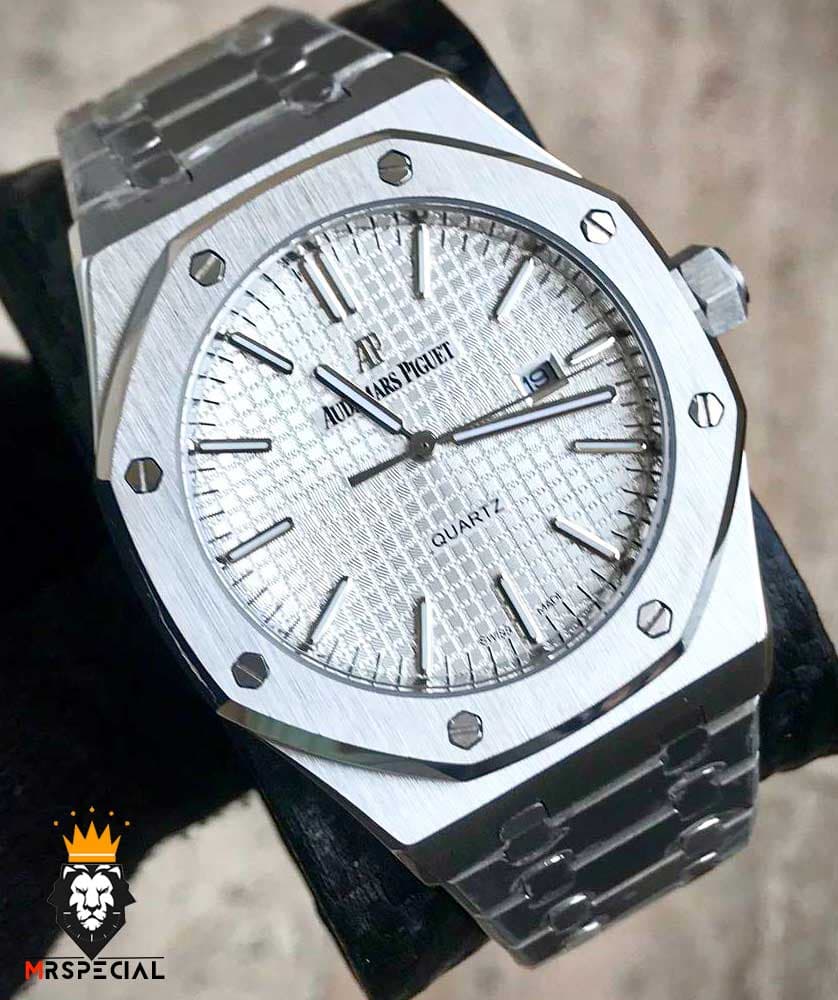 ساعت مردانه اودمار پیگه کوارتز استیل صفحه سفید AUDEMARS PIGUET ROYAL 01009 — تصویر ۲