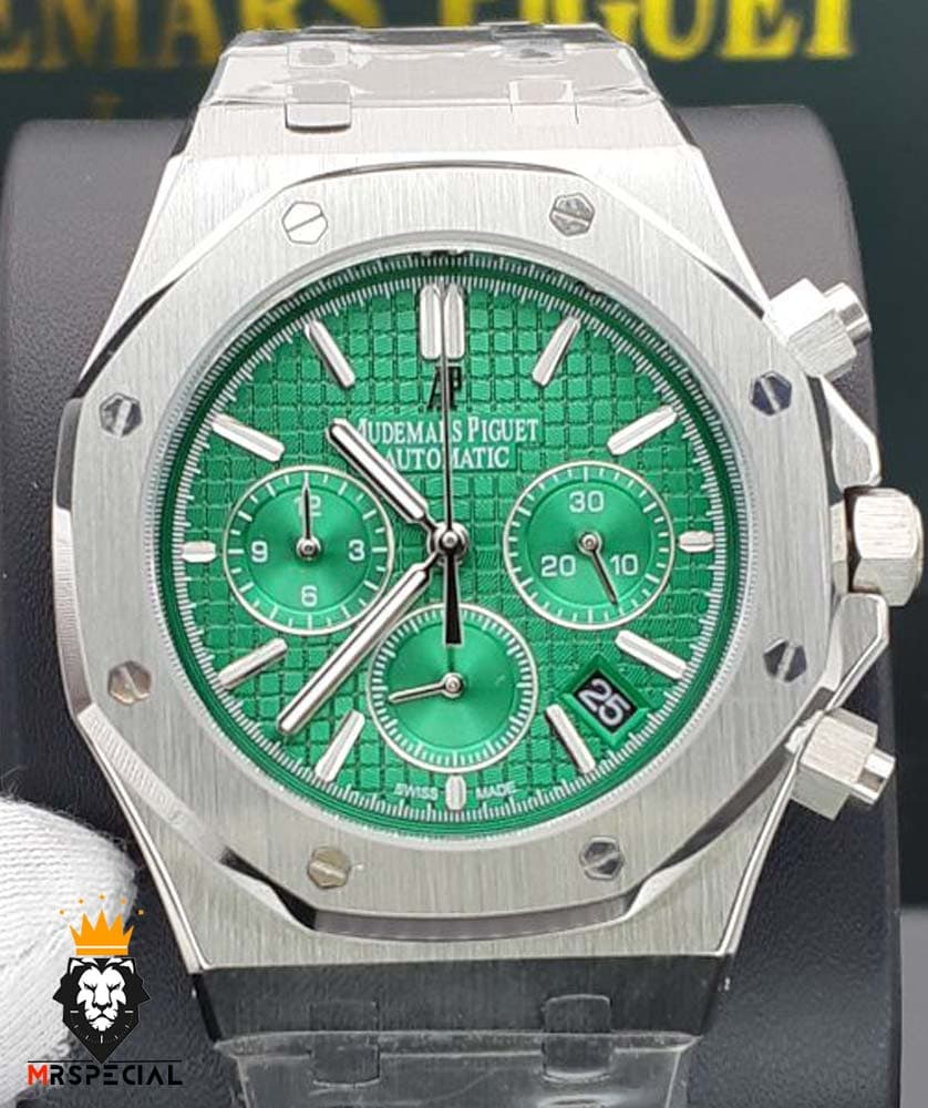 ساعت مردانه اودمار پیگه کرنوگراف استیل صفحه سبز AUDEMARS PIGUET ROYAL 0977 — تصویر ۴