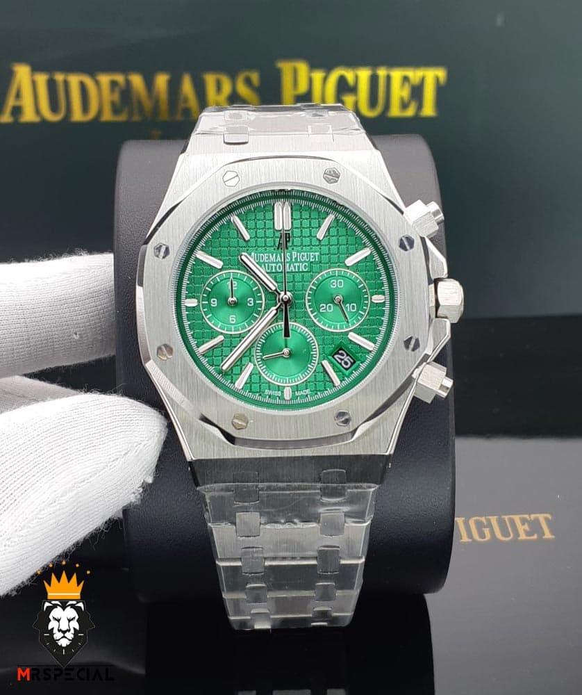 ساعت مردانه اودمار پیگه کرنوگراف استیل صفحه سبز AUDEMARS PIGUET ROYAL 0977 — تصویر ۲