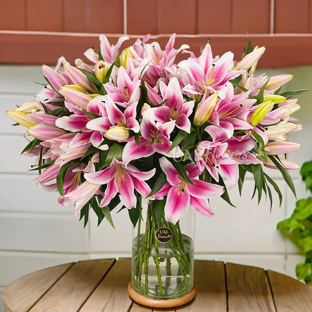 Pink Lilies in a Glass Vase