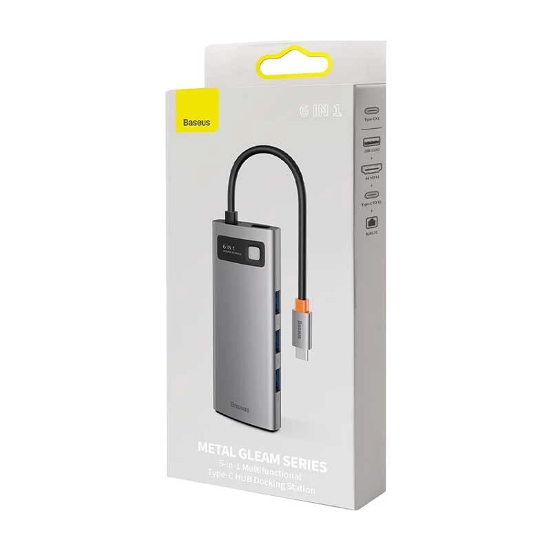 هاب USB-C شش پورت بیسوس مدل Metal Gleam Series CAHUB-CW0G – خاکستری فضایی — تصویر ۵