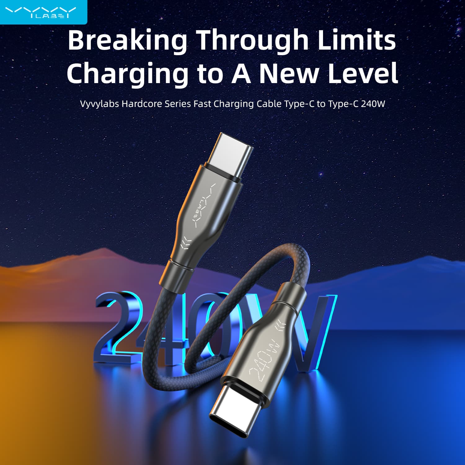 کابل شارژ Type-C به Type-C ویوی لبز Vyvylabs VCHCC240-01 Hardcore Cable 240W 1M — تصویر ۶