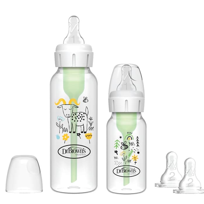 شیشه شیر طلقی 2عددی باریک طرحدار 250 و 120میل دکتربراونز اورجینال+سرشیشه یدک