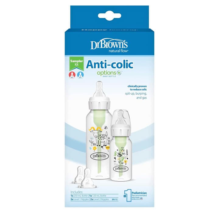 شیشه شیر طلقی 2عددی باریک طرحدار 250 و 120میل دکتربراونز اورجینال+سرشیشه یدک — تصویر ۴