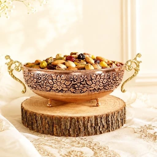 آجیل خوری مسی قطر 22 مدل سه پایه و دسته دار سلطنتی