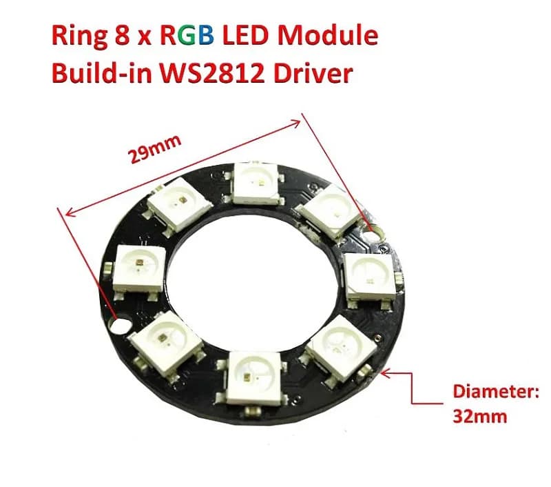 ماژول LED RGB حلقه ای 8 تایی WS2812 — تصویر ۲